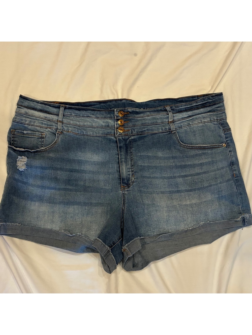 Vanilla Star Denim Sz 24 Shortie Shorts High Waisted 3 Button Cuffed Medium Wash